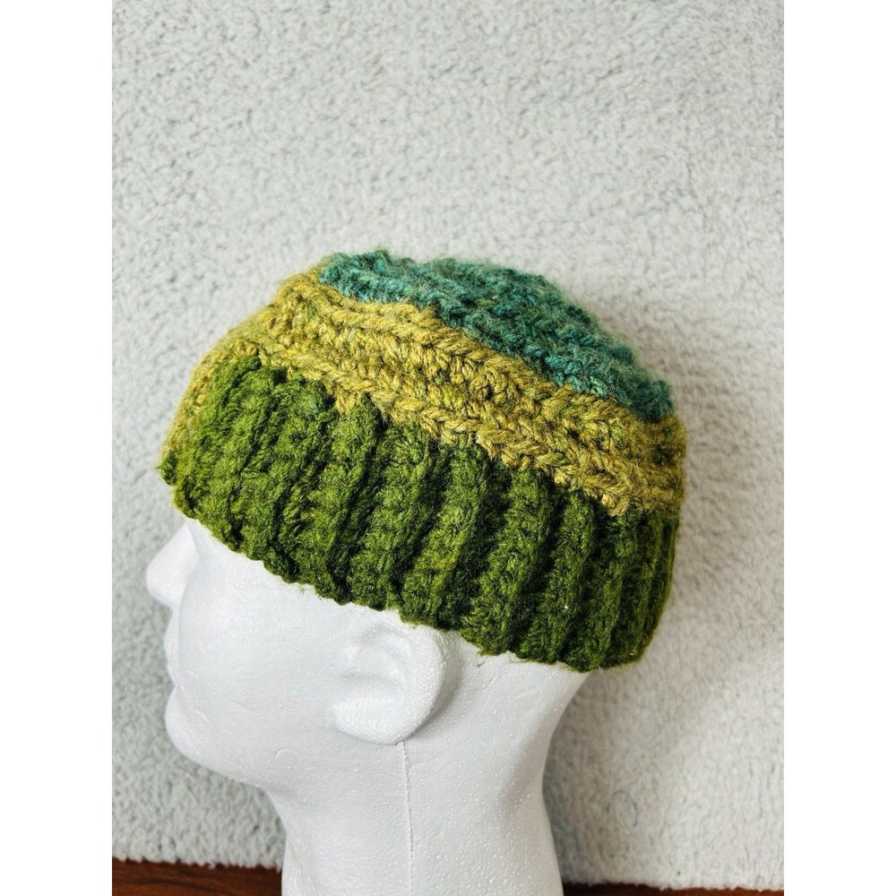 Crochet Green Textured Beanie Skull Cap Shorty Beautiful Cap